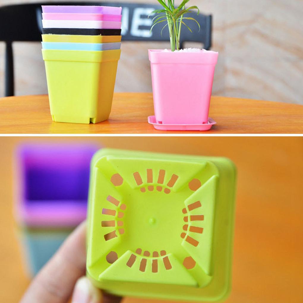 Square Plant Pot Plastic Flower Drainage Hole Gardening Flowerpot Horticulture Planter with Tray Garden Balcony Decor
