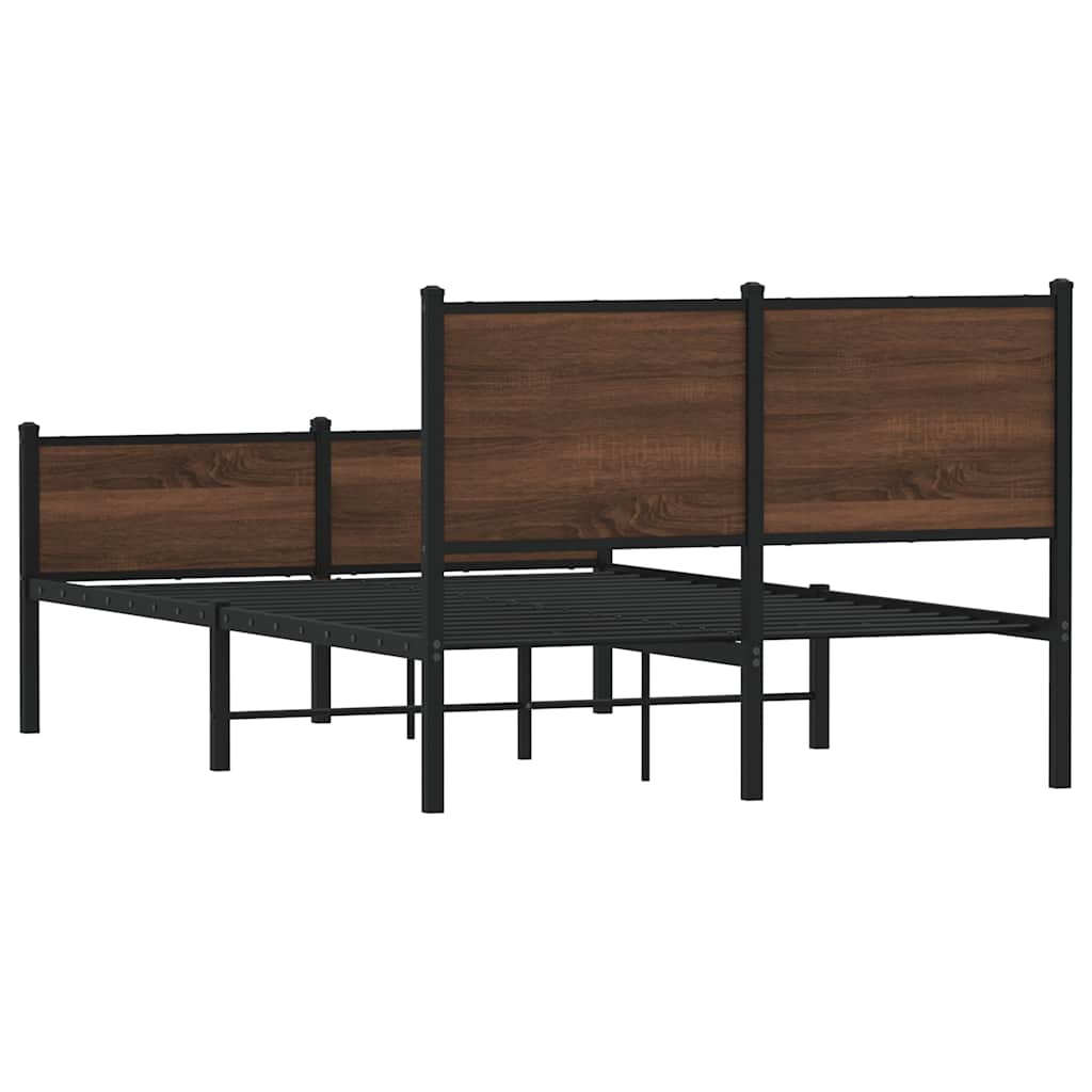 Metal Bed Frame Without Mattress Oak Effect 120 X 190 Cm