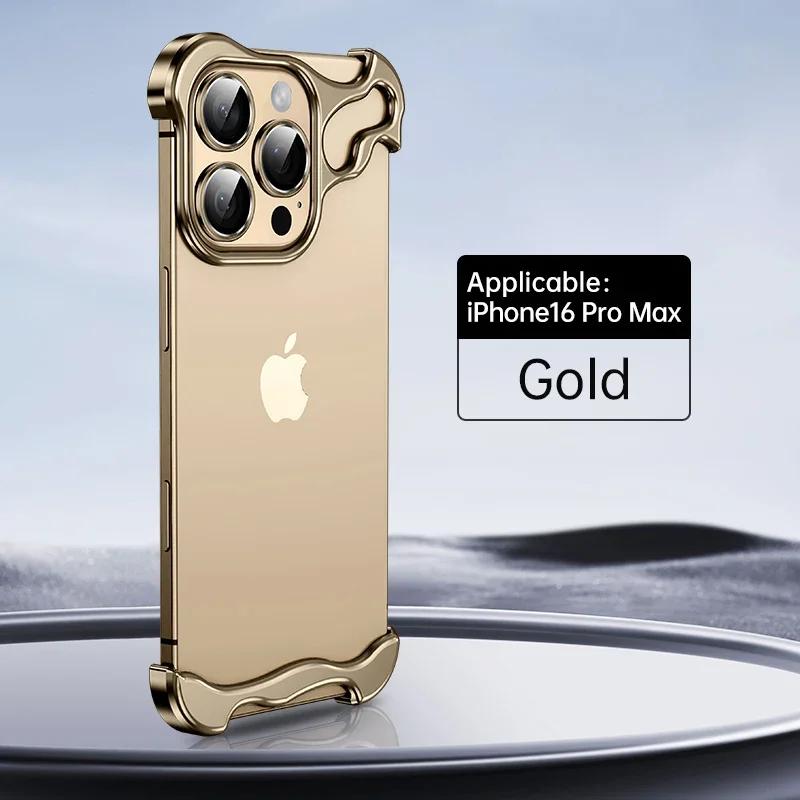 Irregular Metal Bumper Phone Case For IPhone 17 16 15 14 13 12 Pro Max Plus Lens Film Protection Bare Aluminum Shockproof Cover