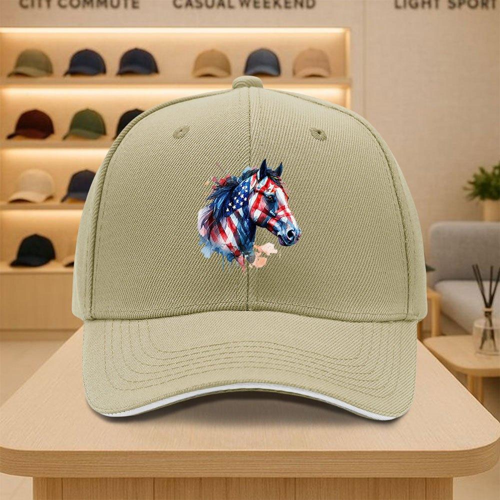 Amerikanische Flagge Pferdekopfdruck Baseballkappe Polyester Erwachsene Lässig Sport Verstellbare Kappe