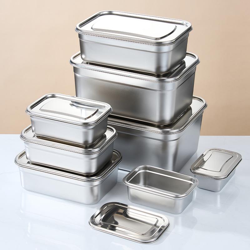 Глубокий квадратный контейнер из нержавеющей стали 304 для свежих продуктов, коммерческий, с крышкой, для хранения в морозильной и холодильной камерах 304 Stainless Steel