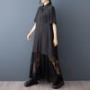 Kurzarm Übergröße Baumwolle Spitze Vintage Schwarz Neu in Kleider für Damen Freizeit Locker Lang Sommer Hemdbluse