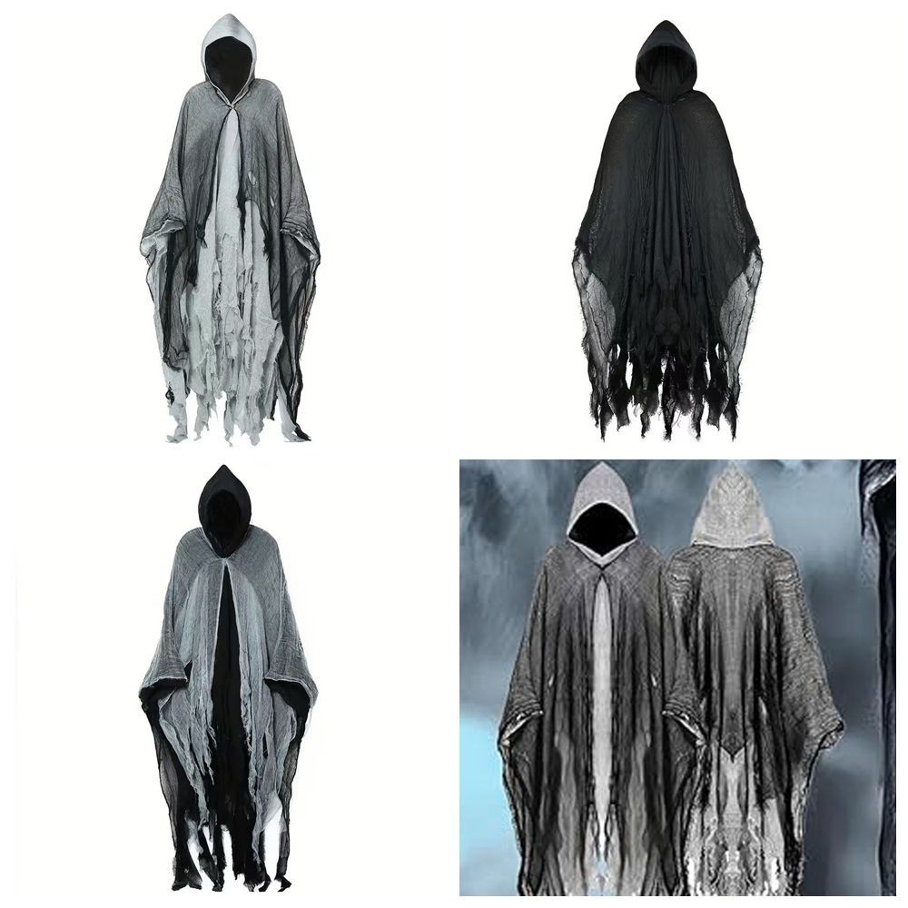 Creative Gift with Oversized Hood Halloween Hooded Cloak Vintage Black Color Overcoats Cosplay Costume