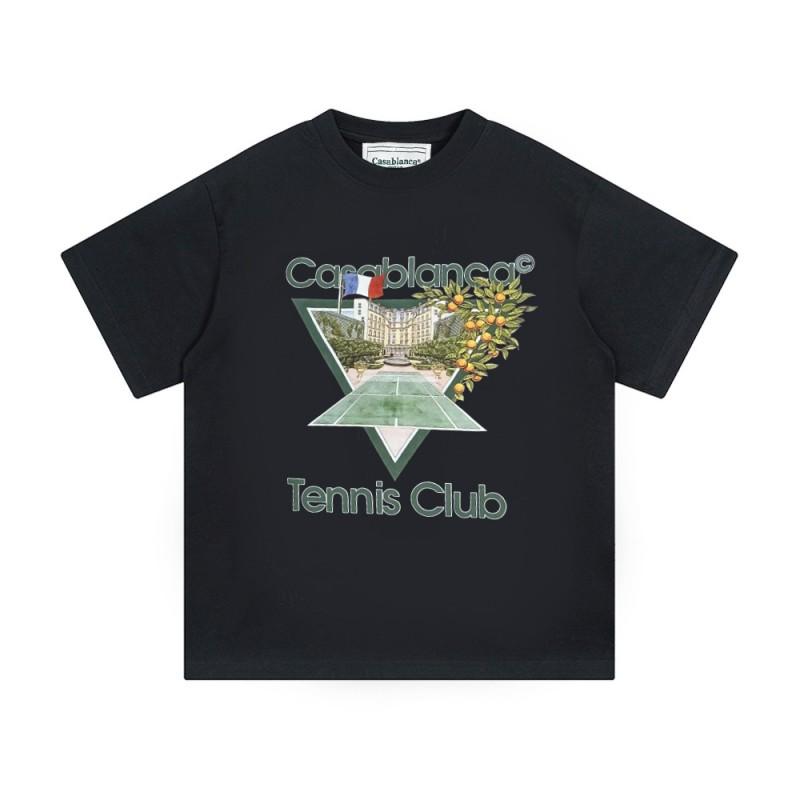 Casablanca Unisex Short Sleeve T-Shirt With Cosmic Castle Letter Print Loose Fit Cotton Tee