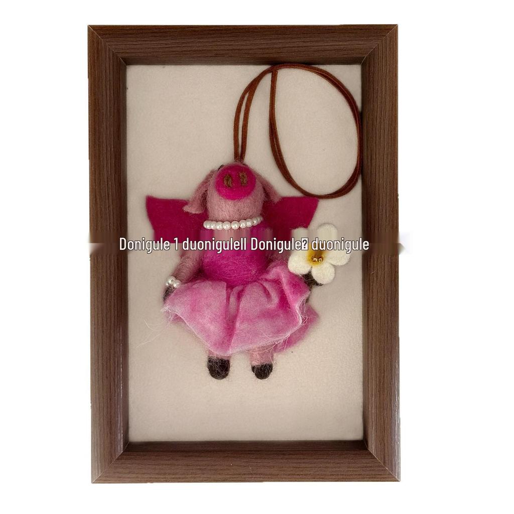 Nepal Handmade Wool Felt Pig Couple Keychain & Car Charm Ornament Gift