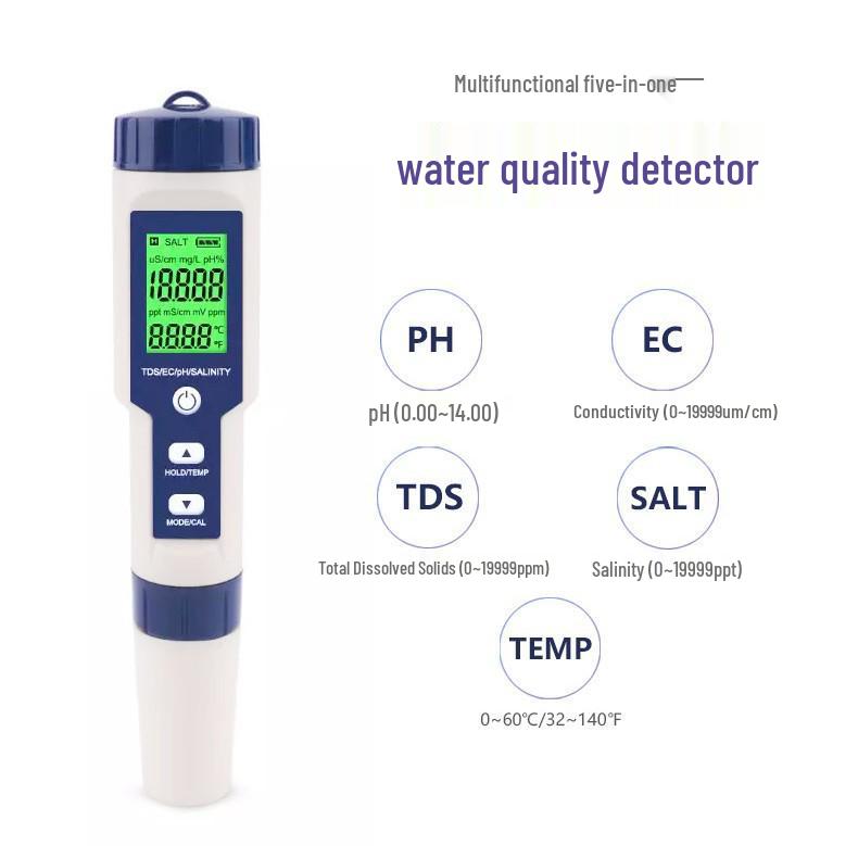 EZ-9909A 5-in-1 Waterproof Salinity Meter with Backlight for Aquariums & Seawater