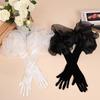 Organza Flower Long Gloves Elastic Wedding Bridal Gloves Retro Ruffles Velvet Mittens  Women