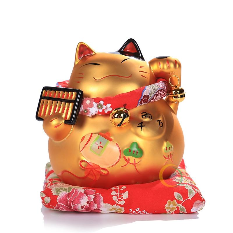 6-дюймовая золотая керамическая статуэтка Манеки-неко, счастливая кошка, копилка, статуэтка фэн-шуй, украшение для дома