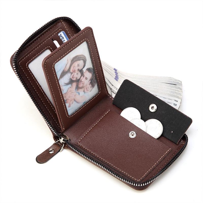 Men's Bifold Wallet with Zipper Edge - Vintage Leather ID and License Holder with Snap Coin Purse