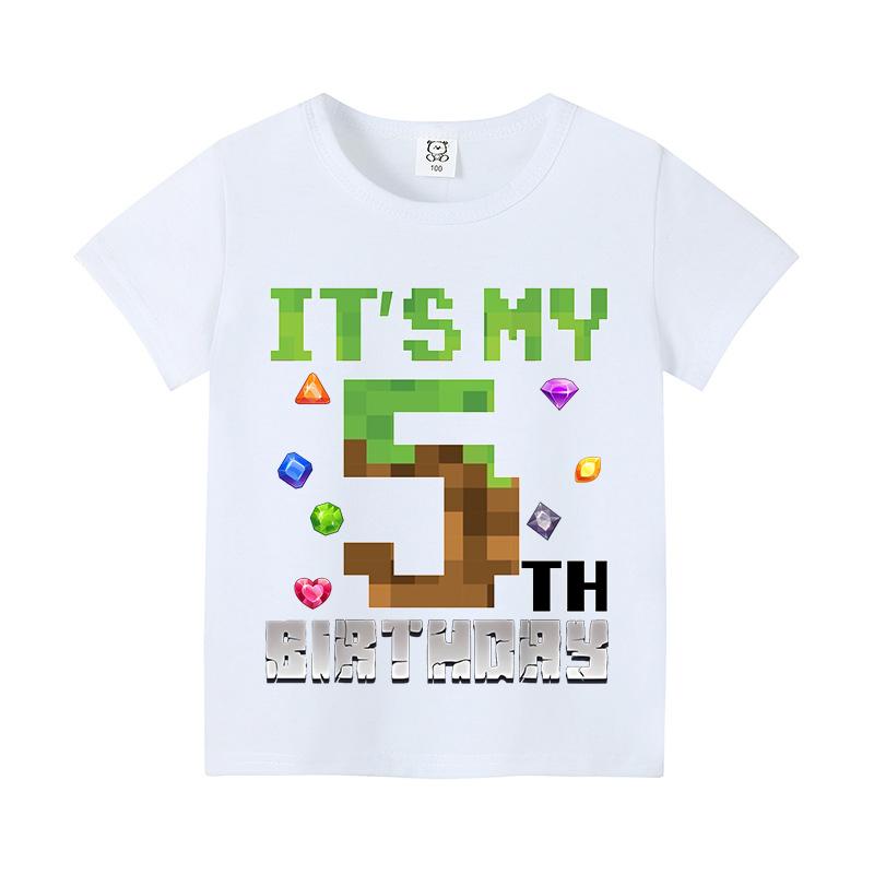 Miner Crafting Number T-shirt Pixels 1-9 Birthday Party Supplies Short Sleeve Tee Boys Girls Summer Clothing Simple Base Tshirt