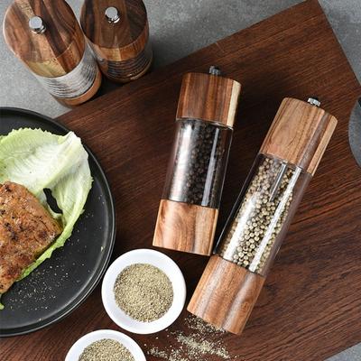 Wooden Adjustable Acrylic Manual Sea Salt Jar Kitchen Tool Spice Grinder Salt and Pepper Mill