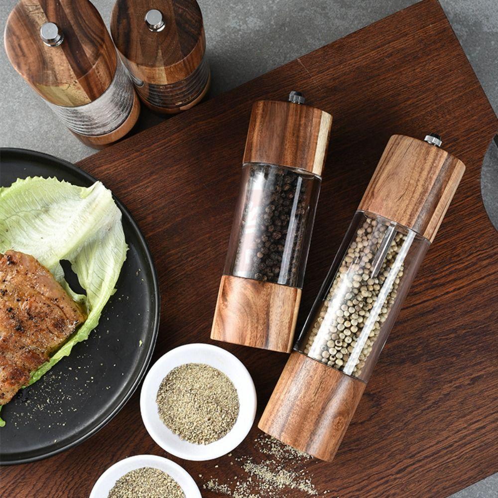 Wooden Manual Adjustable Natural Kitchen Tool Spice Grinder Salt and Pepper Mill Sea Salt Jar