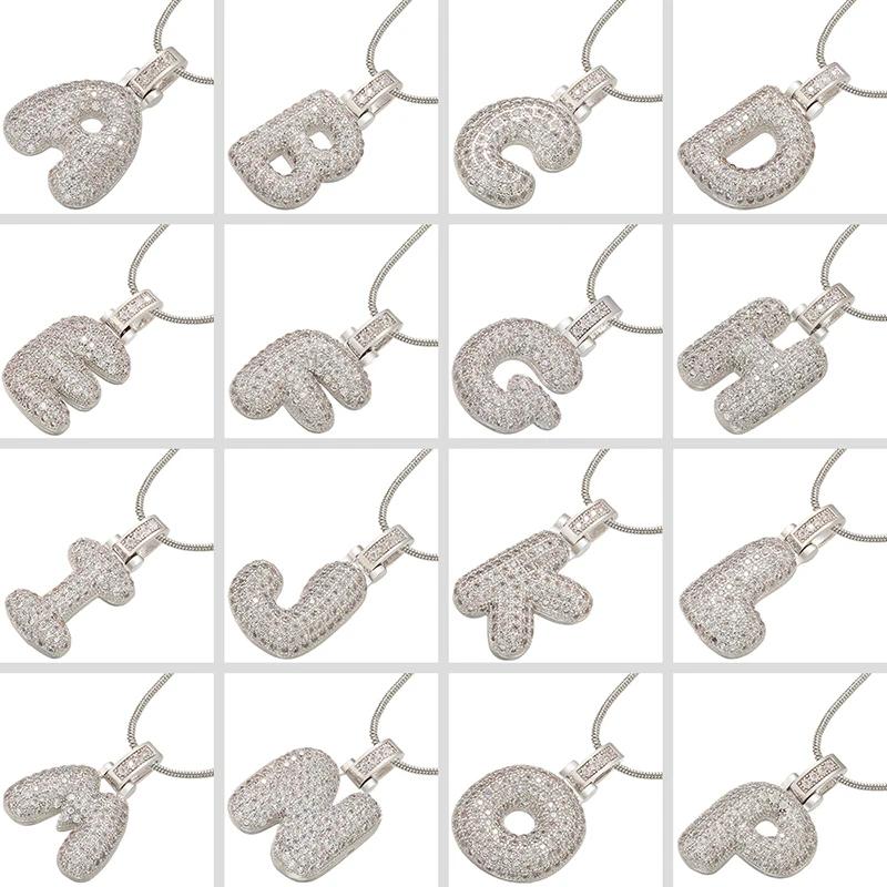 ZHUKOU Silver color Bubble initial letters necklaces 26 letters pendants necklaces for women Brass CZ Jewelry VL34