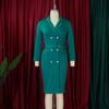 Elegant Office Lady Dress Notched Collar Long Sleeve Belt Waisted Double Breasted Package Hips Mid Calf Formal Work Dress