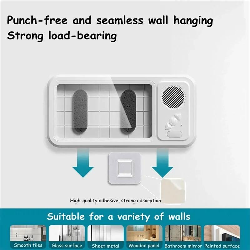 Shower Phone Holder with Bluetooth Speaker IPX4 Waterproof Anti-Fog Touch Screen Wall Mount Phone Holder for Shower Bathroom