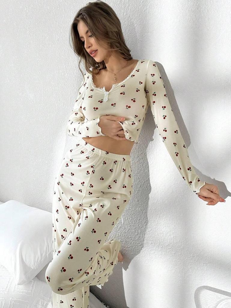 European & American Style Autumn/Winter Sexy Casual Long Sleeve Pajama Set for Women