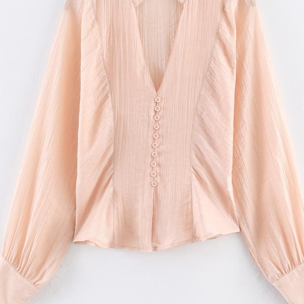 European and American Style, New Women's Clothing, Foreign Style, Fashionable, Versatile, Button-decorated Waist Shirt