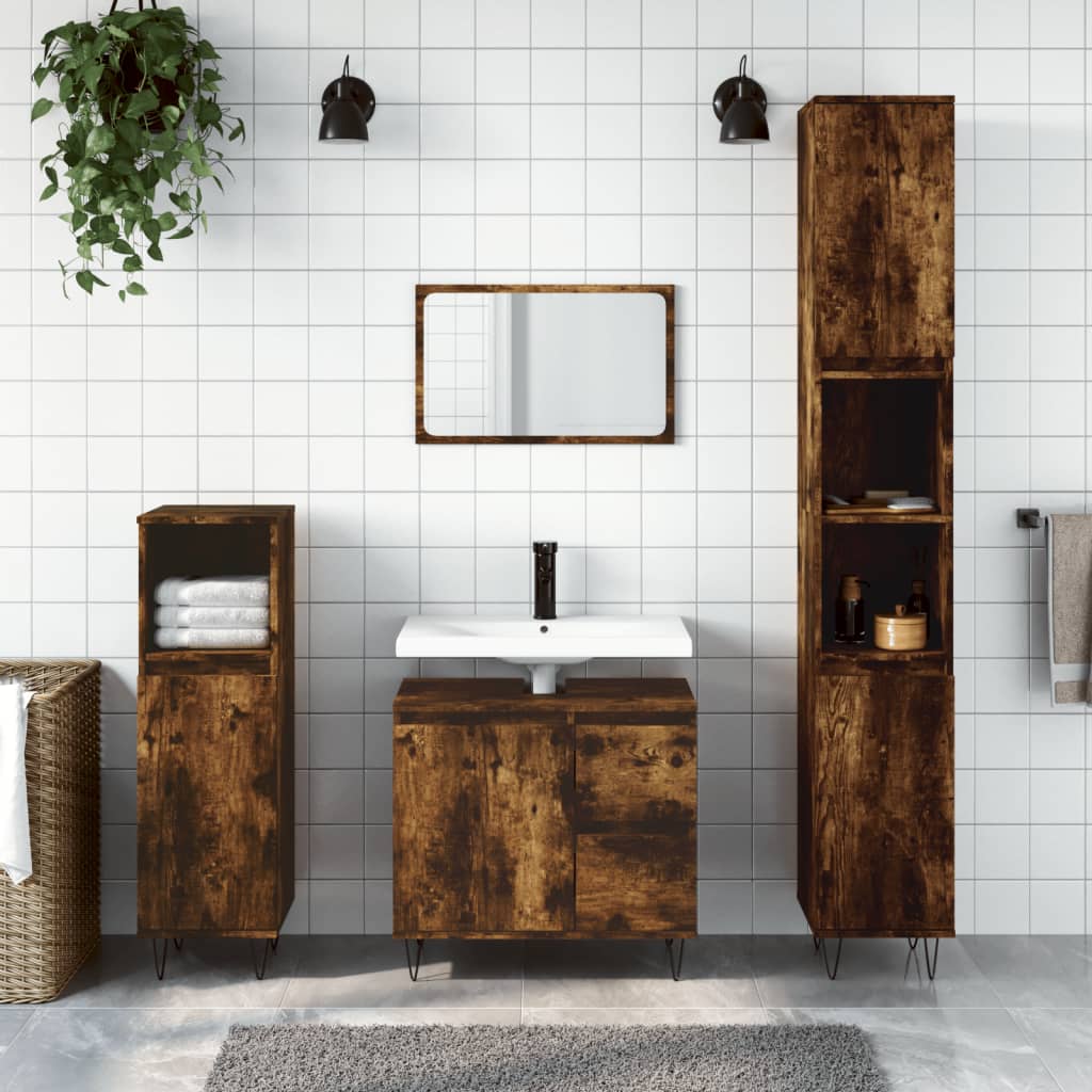 Vidaxl 3-Piece Bathroom Furniture Set, Smoked Oak