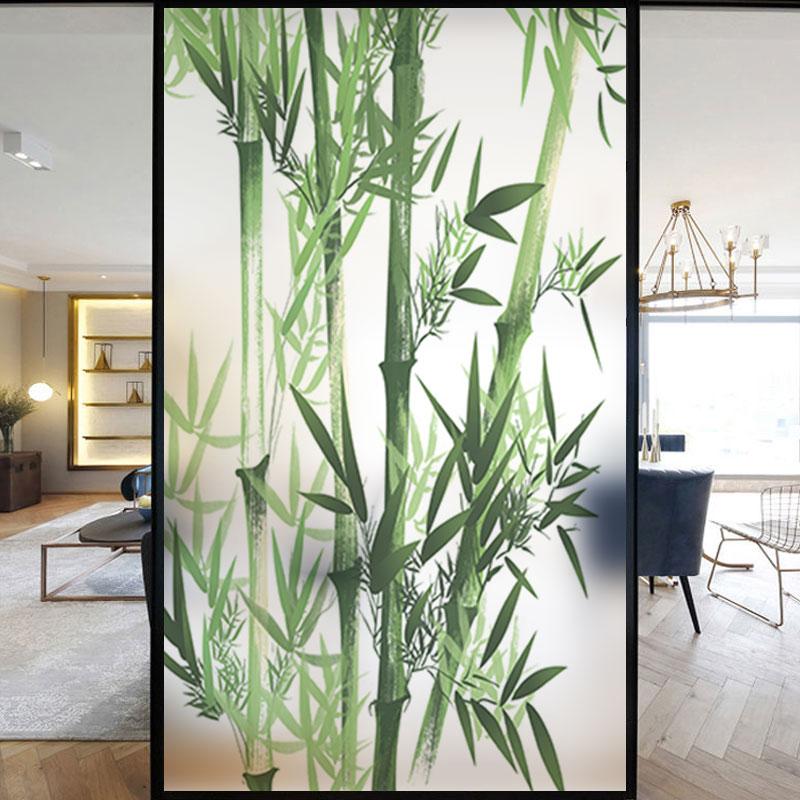 Chiński Styl Bambusowe Folie ze Szkła Barwionego Prywatność Folia Okienna Samoprzylepna Statycznie Domowe Dekoracyjne Matowe Naklejki na Okno