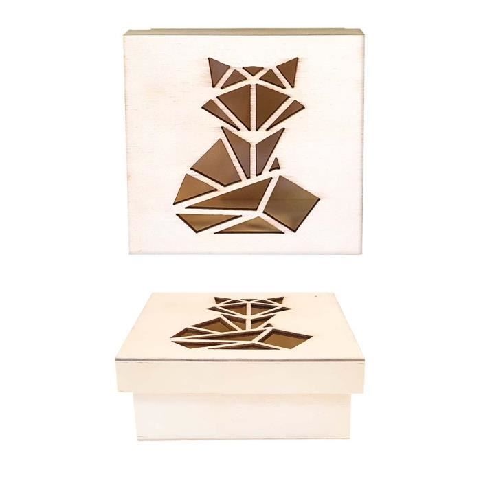 Boîte en bois - CTOP - Origami Renard - 11,3 x 11,3 x 5cm - Beige - Enfant Mixte