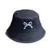 Korean-style bowknot fisherman hat for women, new denim summer sun protection hat, stylish hat that makes the face look smaller