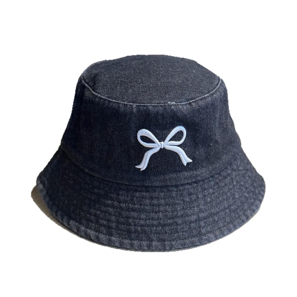 Korean-style bowknot fisherman hat for women, new denim summer sun protection hat, stylish hat that makes the face look smaller