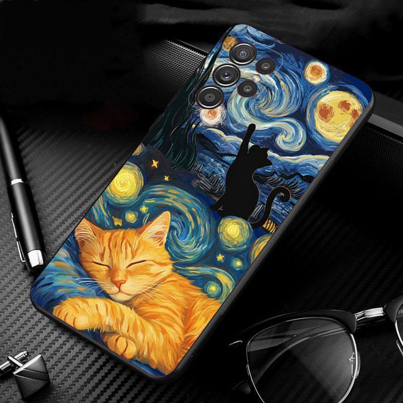 Phone Case For Samsung Galaxy S26 S25 S24 S23 S22 S21 Ultra S24 S23 S22 S21 S25 Plus S24 FE Starry Night van gogh cat