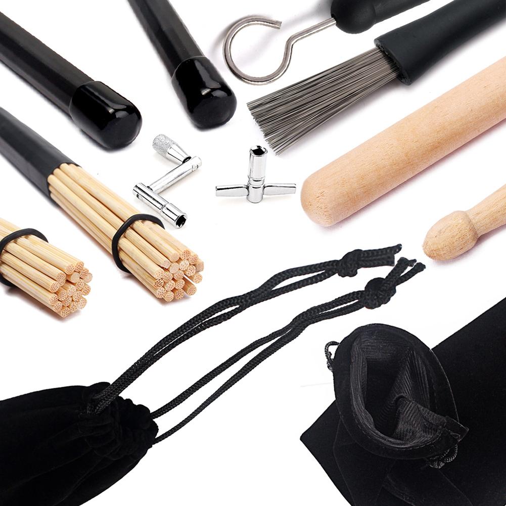 Drum Rod Sticks Set Wire Brushes Drum Key Percussion Instrument Accessories for Jazz Folk Acoustic Music Lover