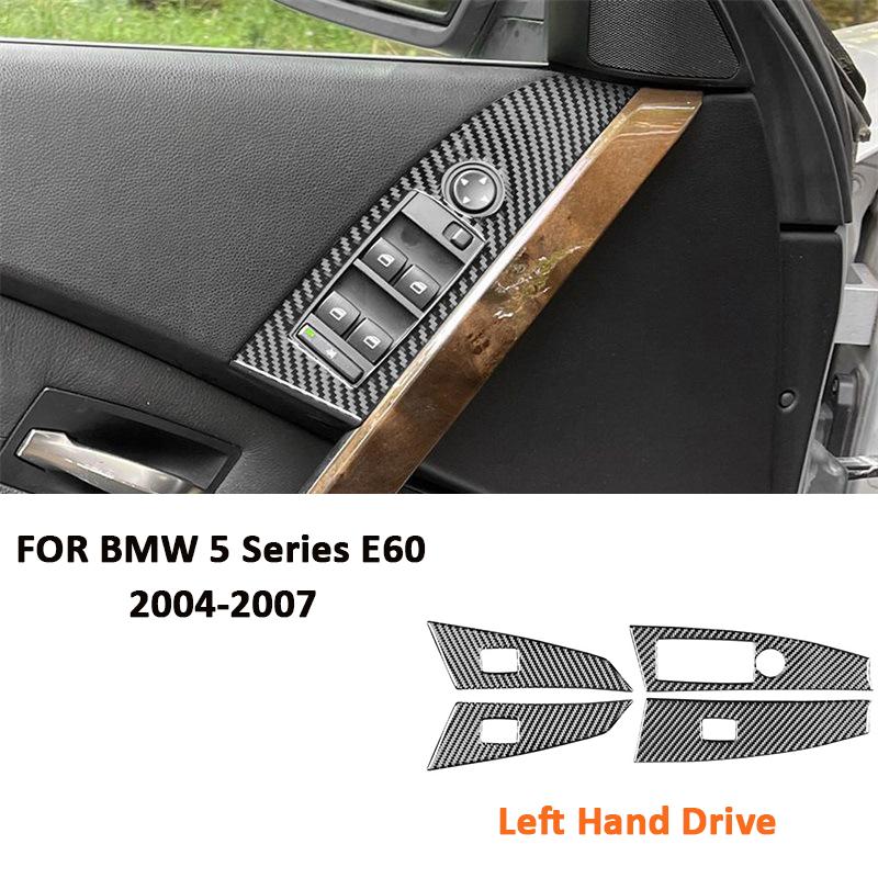 Carbon Fiber Car Power Window Switch Lifter Buttons Panel Interior Decoration Sticker Accessories For BMW 5 Series E60 2004-2007