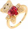 Gold Adjustable Ring Plush Teddy Bear Ruby Stone Stainless Steel