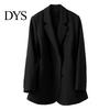 Versatile Women Jacket Suit Coat Lapel Long Sleeve Double Breasted with Pockets Solid Color Loose Fit Office Lady Workwear