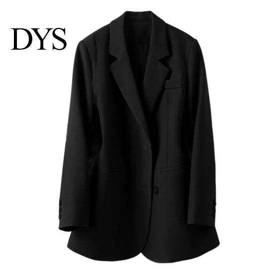 Versatile Women Jacket Suit Coat Lapel Long Sleeve Double Breasted with Pockets Solid Color Loose Fit Office Lady Workwear