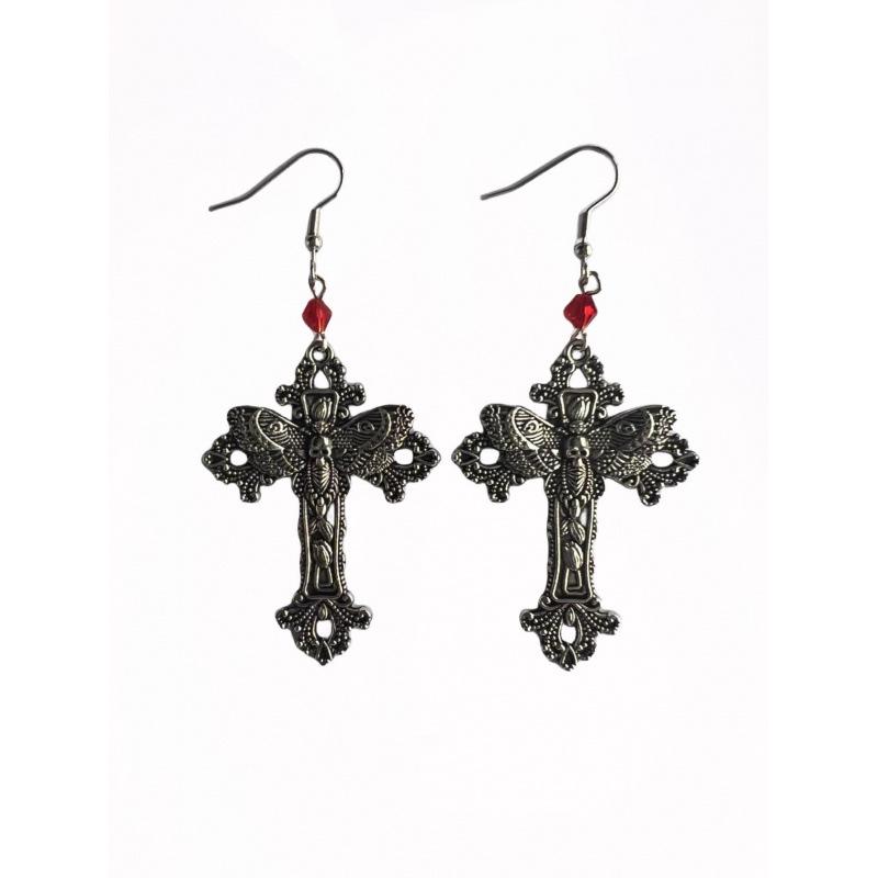 Dark Punk Gothic Moth Cross Earrings: European & American New Exaggerated Design