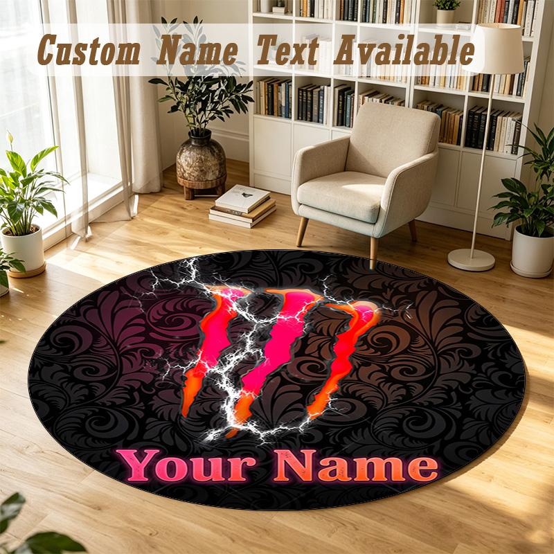Round Rug Custom NameMonster Energy Pattern Non Slip Carpet Home Floor Decor
