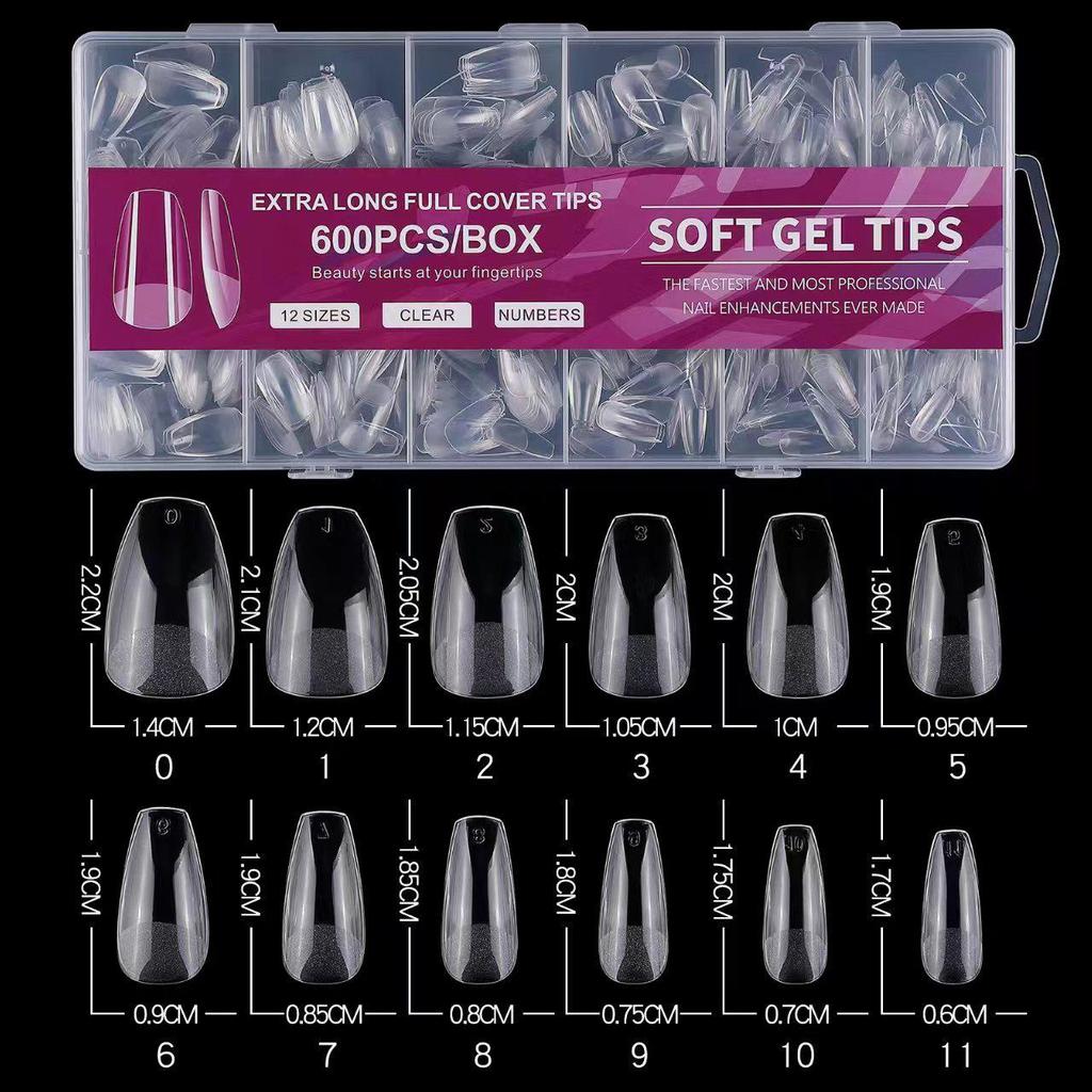 600 Pcs Traceless Transparent Semi-Matte Nail Tips - Thin, Short & Long Frosted False Nail Art Tips