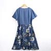 Denim V-neck Imitation Tencel Shoelace Export Print Long Dress