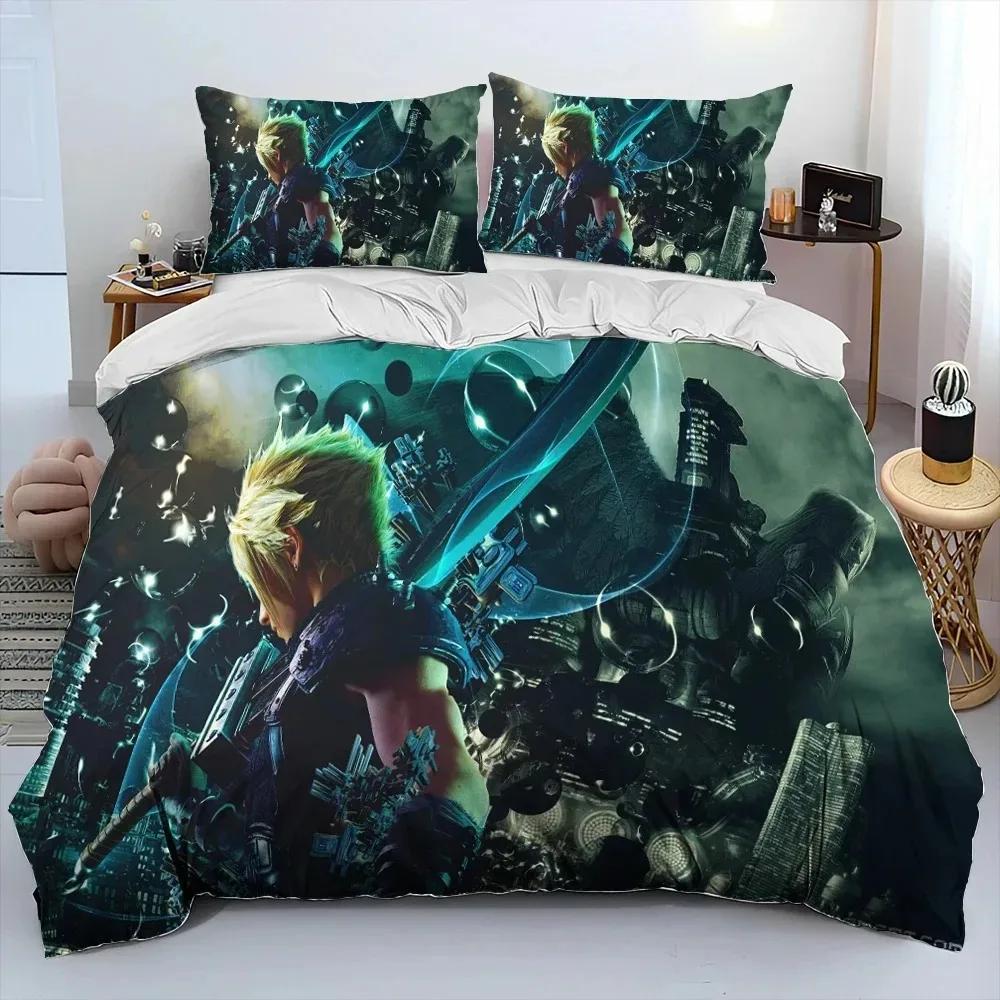 Final Fantasy Series Spill Tegneserie Dyne Sengetøy Sett, Dynetrekk Sengesett Dynetrekk Putetrekk, King Queen Size Sengetøy Sett