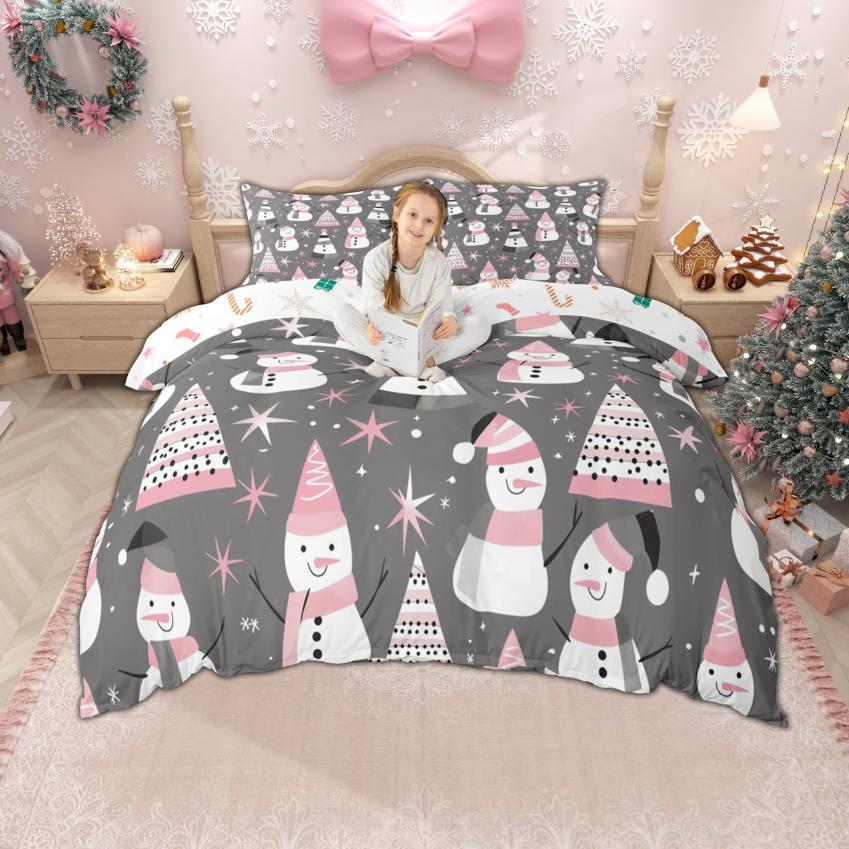 Homewish Kids Happy New Year Duvet Cover Set For Boys Girls Cute Snowman Santa Claus Bedding Kawaii Xmas Tree Gnome Bed Set