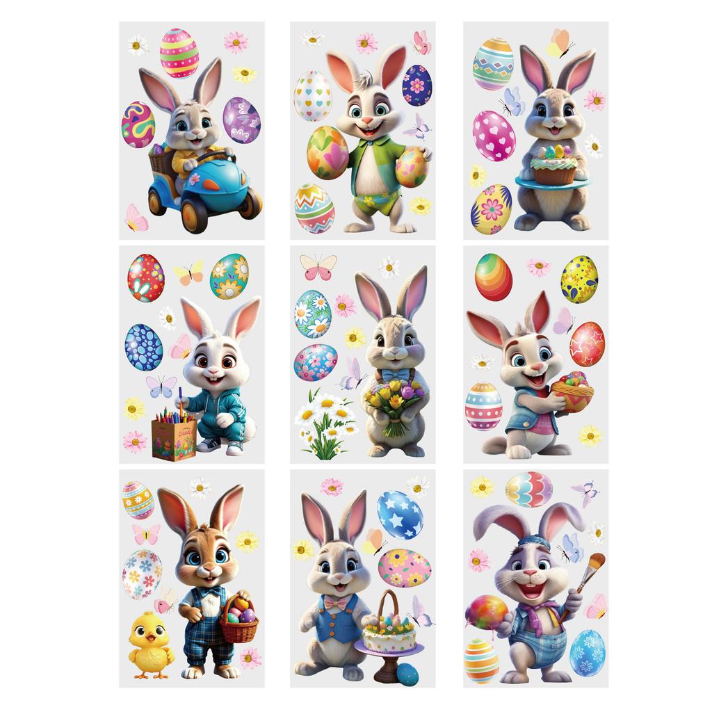 Ostern Statische Haftaufkleber Cartoon Eier Hasen für Fenster Wanddeko Zuhause Feiertagsdekoration
