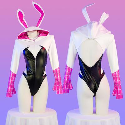 Anime Spider Gwen Moteriškas Kombinezonas su Kiškio Gobtuvu Filmo Komiksų Vaidmenų Žaidimas Ilgomis Rankovėmis Odinis Bodis Kostiumas Cosplay