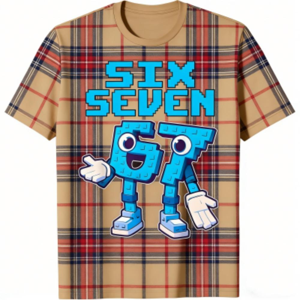Modisches Kinder T-Shirt 67 Six Seven Streifen Print Jungen und Mädchen T-Shirts Oberteil Sommer Kurzarm Rundhals Lässig Outdoor Kinderkleidung