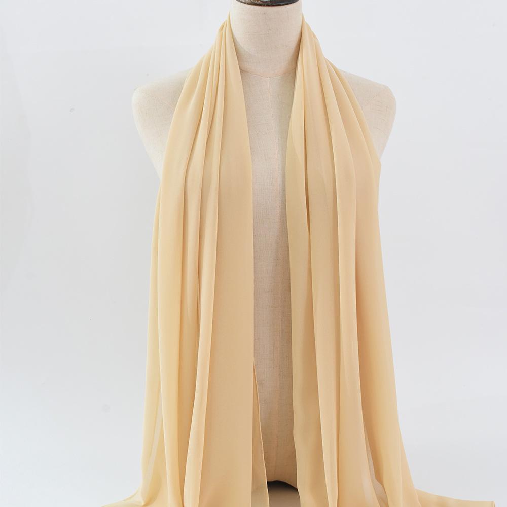 Damen einfarbiger Perlen-Chiffon-Bubbleschal, langer Seiden-Kopfschal, 70x180cm, nahöstlicher Stil