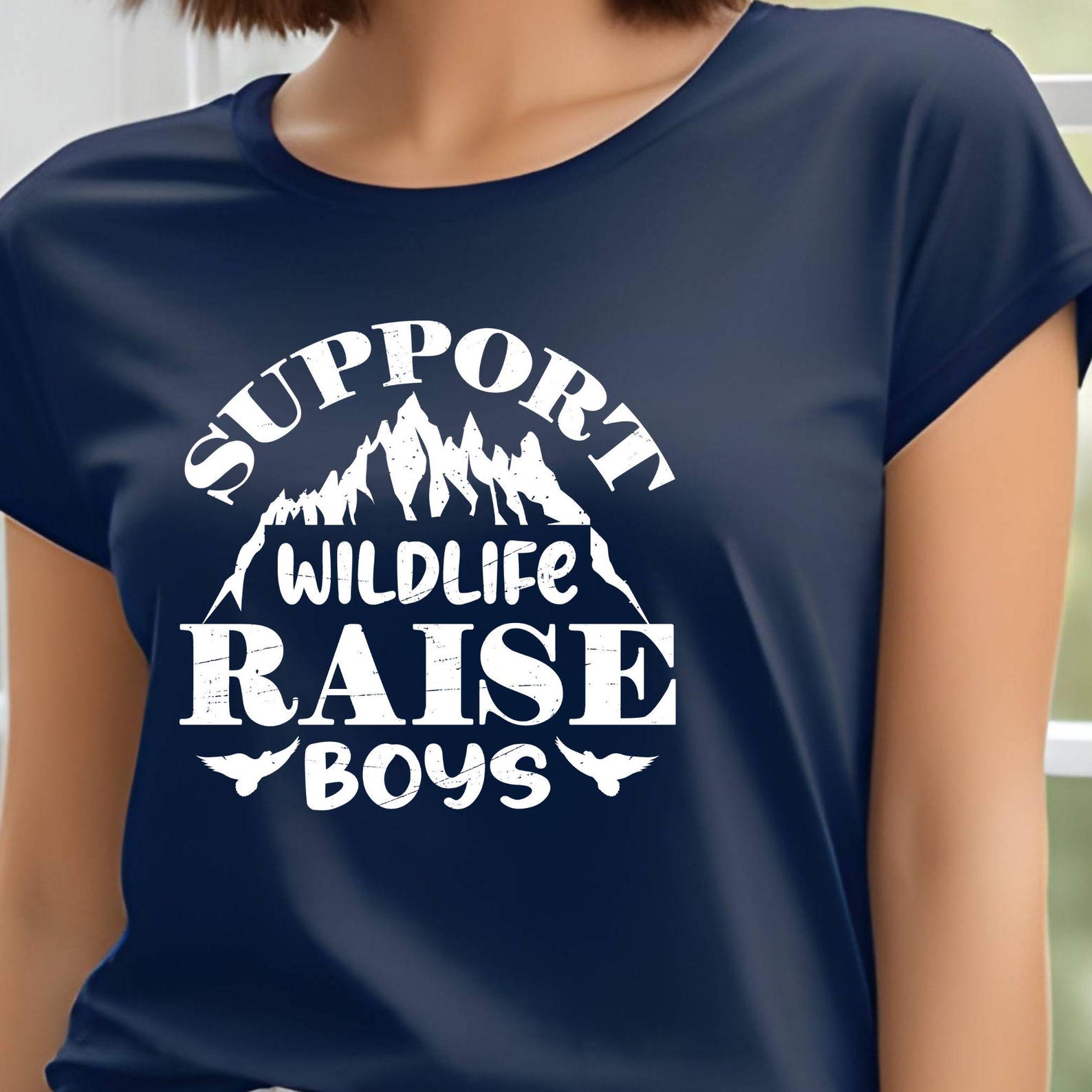 Support Wildlife Raise Boys T-Shirt | Mountain Graphic, Outdoor Mom Dad Tee, 7 colors 2XL
