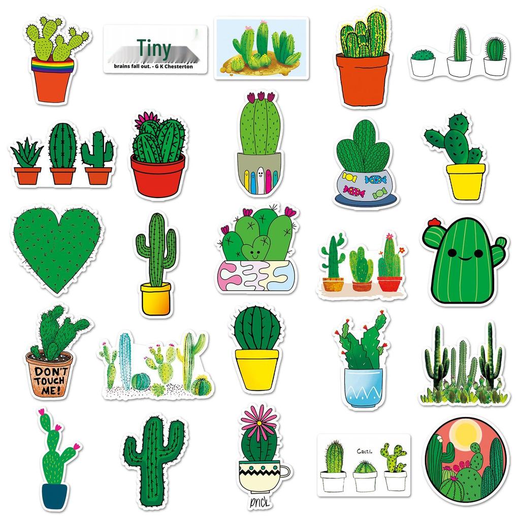 50 Cactus Cartoon Stickers for Luggage, Scooter, Tablet, and Car