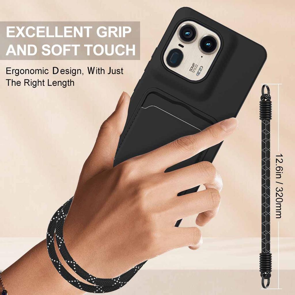 For Motorola Moto X50 Ultra 5G/Motorola Edge 50 Ultra 5G Liquid Silicone Case Phone Back Cover with Card Holder and Short Strap
