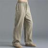 New Youth Male Solid Colour Cotton Linen Drawstring Loose Casual Trousers