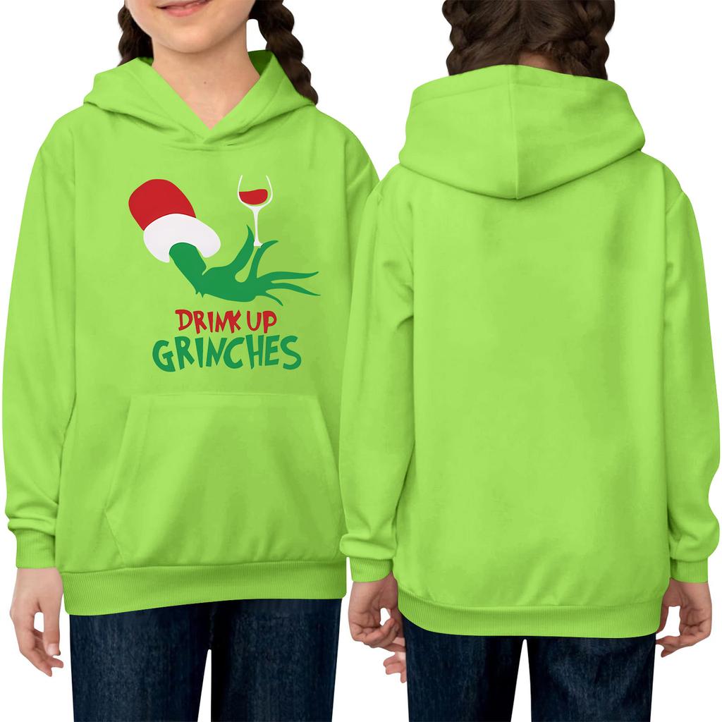 Barne langermet løstsittende genser med hette, snøring og ensfarget