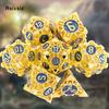 7 Pcs Yellow Blue Metal Dice Hollow Metal Polyhedral Dice Set Suitable for Role-Playing RPG    Board Game Card Game