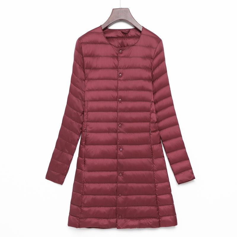 2025 New Down Jacket Women's Light, Medium and Long Fashion Korean Version of Thin White Duck Down Snap-button Round Neck Warm Jacket