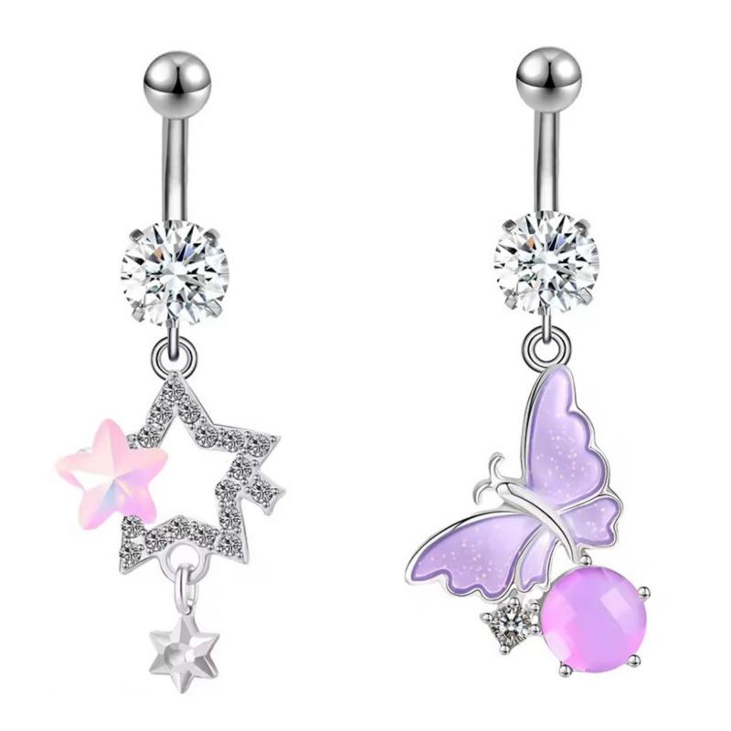 Fashion Exquisite Butterfly Heart Belly Button Ring For Women Girls Body Piercing Stainless Steel Navel Ring Beach Jewelry
